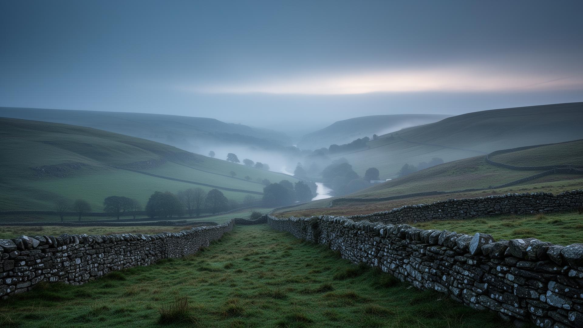The misty Rossendale Valley at dawn